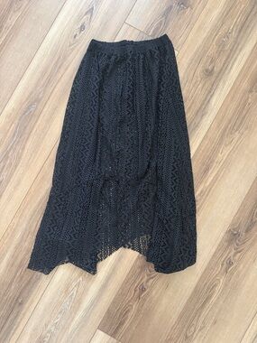 Black Lace Midi Skirt - Women's Crochet Overlay
